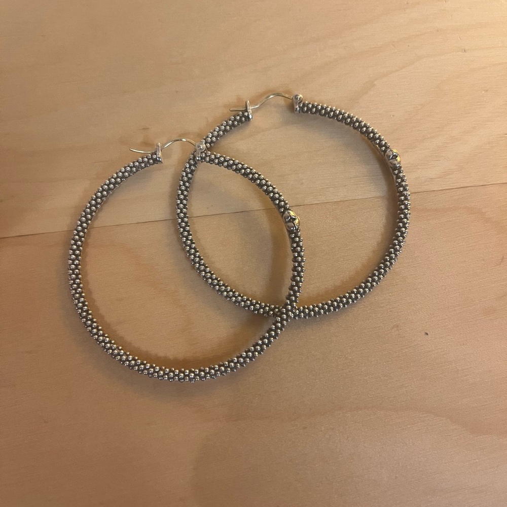 Lagos Large X Caviar Hoop Earrings - Sterling Silver and 14K